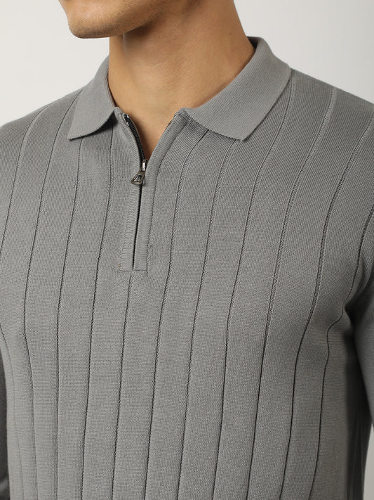 Brooklyn FlatKnit Steel Grey Full Sleeve Polo T-Shirt