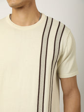 Cream Toronto Line Flat-Knit Half Sleeve Polo T-Shirt
