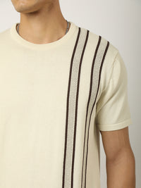 Cream Toronto Line Flat-Knit Half Sleeve Polo T-Shirt