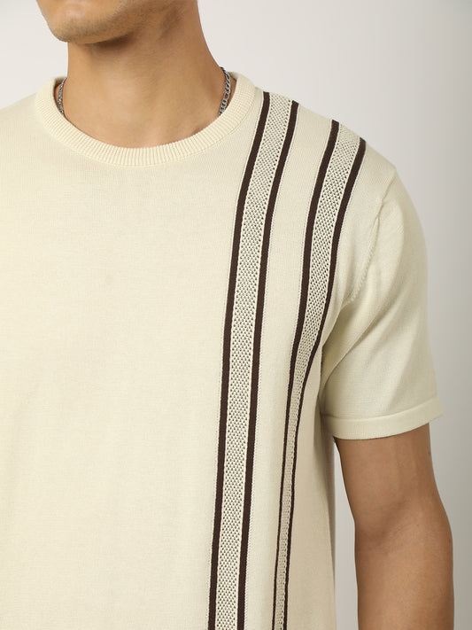 Cream Toronto Line Flat-Knit Half Sleeve Polo T-Shirt