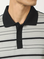Neutral Stripe Grey, Black Half Sleeve Polo T-Shirt