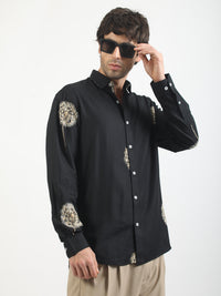 Blowball Flower Embroidery Black Full Sleeve Shirt