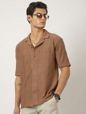 Rustic Knit Light Brown Half Sleeve Shirt