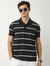 Neutral Stripe Black, Grey Half Sleeve Polo T-Shirt