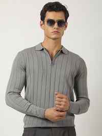 Brooklyn FlatKnit Steel Grey Full Sleeve Polo T-Shirt