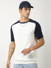 White Navy Half Sleeve Raglan T-Shirt