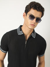 Black Midnight Half Sleeve Half-Zip Polo T-Shirt
