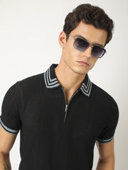Black Midnight Half Sleeve Half-Zip Polo T-Shirt