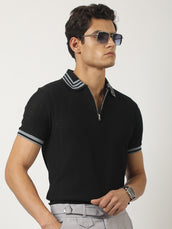 Black Midnight Half Sleeve Half-Zip Polo T-Shirt