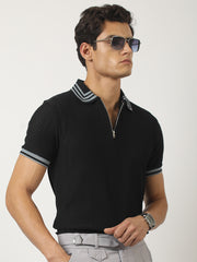 Black Midnight Half Sleeve Half-Zip Polo T-Shirt