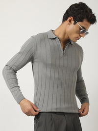 Brooklyn FlatKnit Steel Grey Full Sleeve Polo T-Shirt
