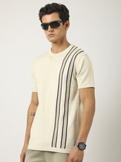 Cream Toronto Line Flat-Knit Half Sleeve Polo T-Shirt