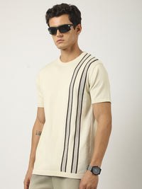 Cream Toronto Line Flat-Knit Half Sleeve Polo T-Shirt