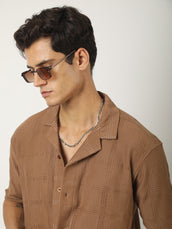 Rustic Knit Light Brown Half Sleeve Shirt