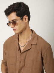 Rustic Knit Light Brown Half Sleeve Shirt