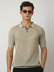 Resort Beige Flatknit Half Sleeve Polo T-Shirt