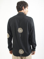 Blowball Flower Embroidery Black Full Sleeve Shirt
