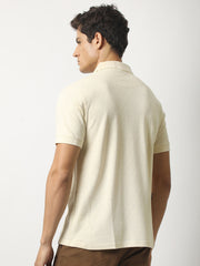 Marble Grid Cream Half Sleeve Polo T-Shirt