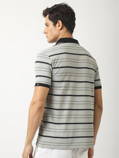 Neutral Stripe Grey, Black Half Sleeve Polo T-Shirt