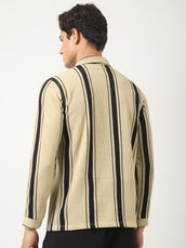 Cord Stripe Beige Full Sleeve Polo T-Shirt