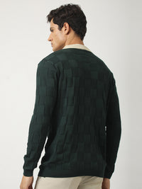 Cubic Knit Dark Green Full Sleeve Polo T-Shirt