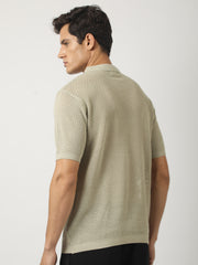 Resort Beige Flatknit Half Sleeve Polo T-Shirt