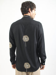 Blowball Flower Embroidery Black Full Sleeve Shirt