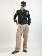 Blowball Flower Embroidery Black Full Sleeve Shirt