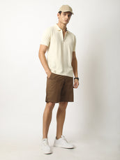 Marble Grid Cream Half Sleeve Polo T-Shirt