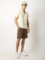 Marble Grid Cream Half Sleeve Polo T-Shirt