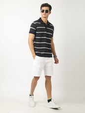 Neutral Stripe Black, Grey Half Sleeve Polo T-Shirt
