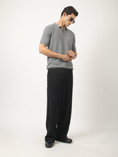 Cable Flatknit Dark Grey Half Sleeve Polo T-Shirt