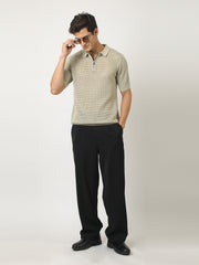 Resort Beige Flatknit Half Sleeve Polo T-Shirt