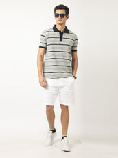 Neutral Stripe Grey, Black Half Sleeve Polo T-Shirt