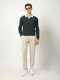 Cubic Knit Dark Green Full Sleeve Polo T-Shirt
