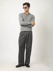 Brooklyn FlatKnit Steel Grey Full Sleeve Polo T-Shirt