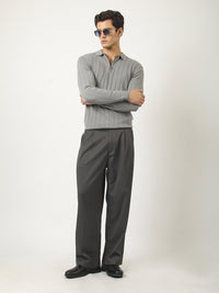 Brooklyn FlatKnit Steel Grey Full Sleeve Polo T-Shirt