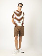 Retro Stripe Brown Half Sleeve Polo T-Shirt