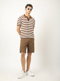 Retro Stripe Brown Half Sleeve Polo T-Shirt