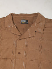 Rustic Knit Light Brown Half Sleeve Shirt