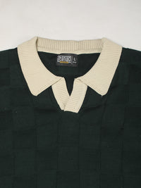 Cubic Knit Dark Green Full Sleeve Polo T-Shirt