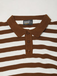 Retro Stripe Brown Half Sleeve Polo T-Shirt