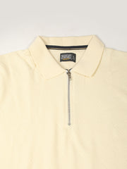 Marble Grid Cream Half Sleeve Polo T-Shirt