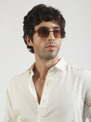 Biloba Leaf Embroidery Cream Full Sleeve Shirt