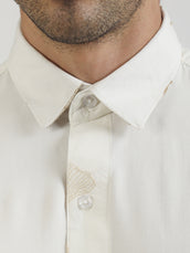 Biloba Leaf Embroidery Cream Full Sleeve Shirt