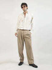 Biloba Leaf Embroidery Cream Full Sleeve Shirt