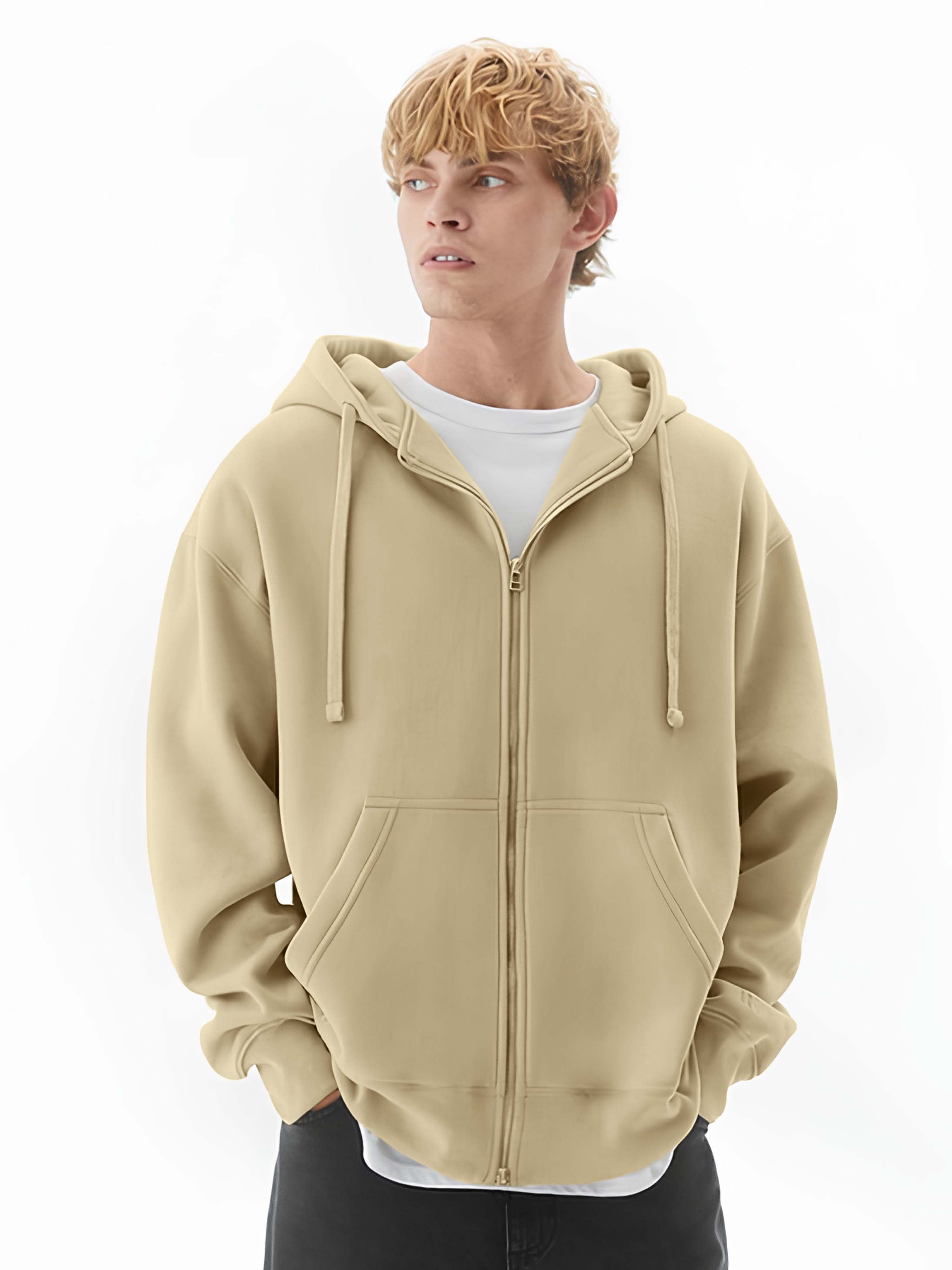 Monochrome Beige Cozy Cut Hoodie Sweatshirt - S / Beige