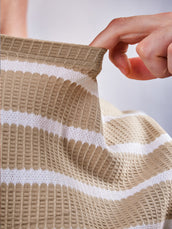 Popcorn Horizontal Stripe Beige Half Sleeve T-Shirt
