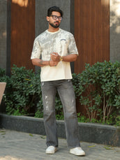 Shatter Embroidery Cream Half Sleeve T-Shirt