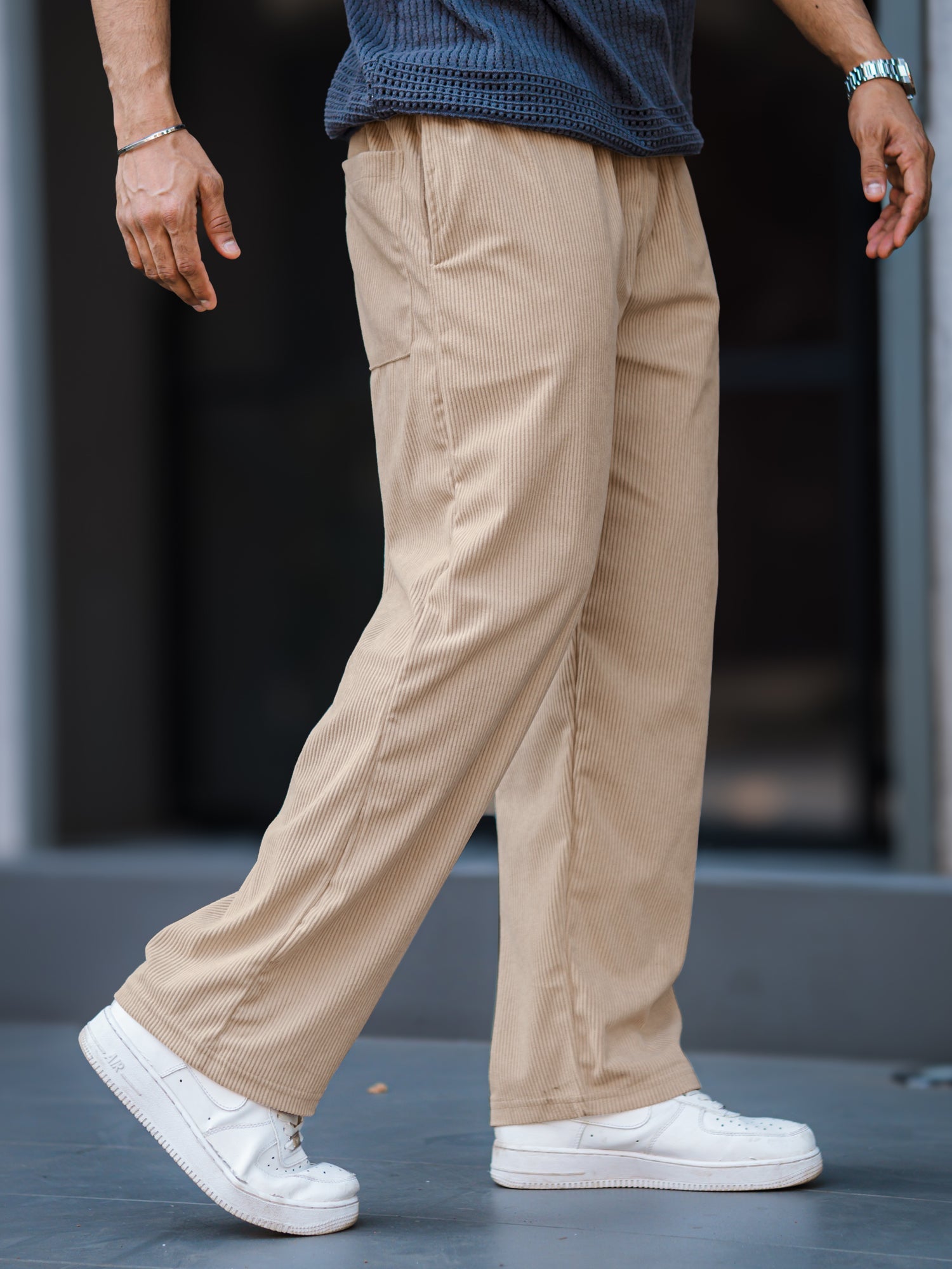 Baggy Fit Beige Corduroy Pant